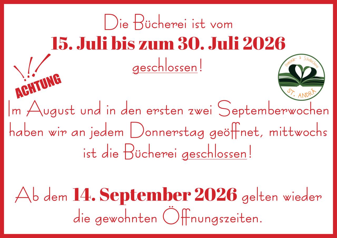 neue Öffnungszeiten Sommerferien 2026-2