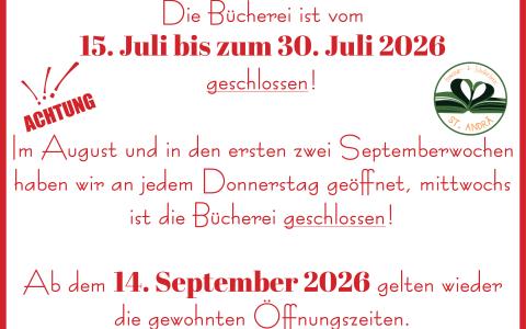 neue Öffnungszeiten Sommerferien 2026-2